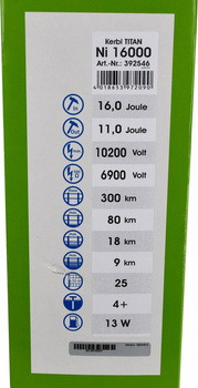 Elektryzator sieciowy TITAN Ni 16000, na dziki, dla koni, byków, bydła, owiec i kóz, 16 J, Kerbl